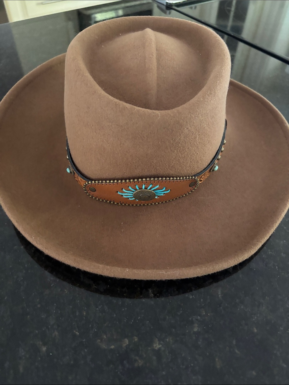 Scala Brown Felt Western Hat with Turquoise Accent Band